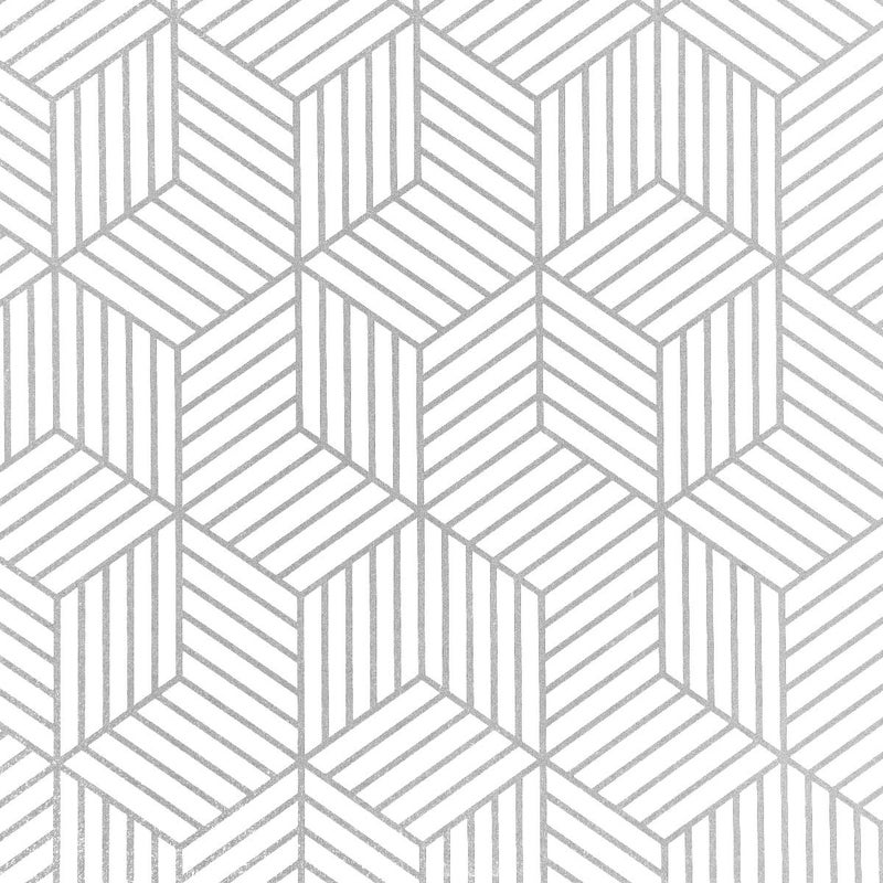 WENMER Geometric Hexagon Peel and Stick Wallpaper - 17.7 Inch x 394 Inch Silver Removable Self-Adhesive Vinyl Film for Home Drawer Shelf Use - Image 1